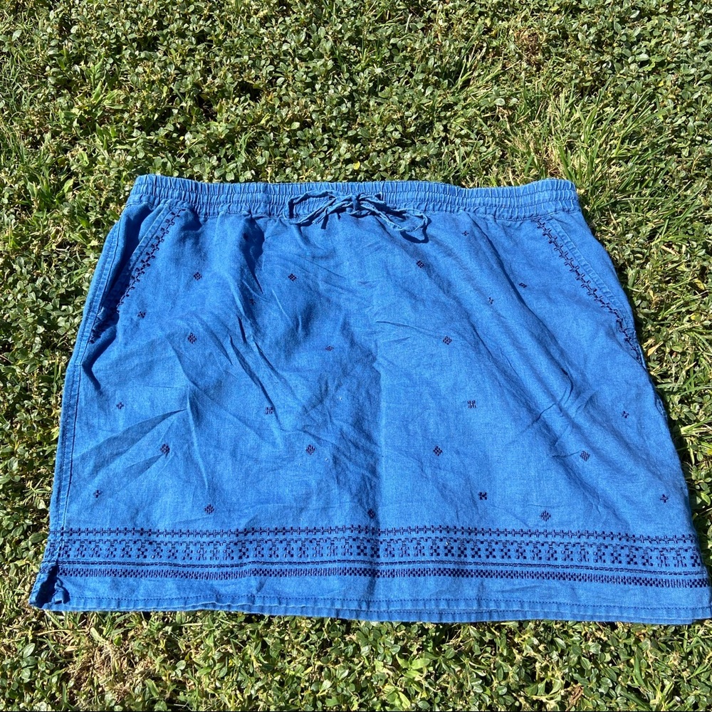J Crew Blue Embroidered Skirt